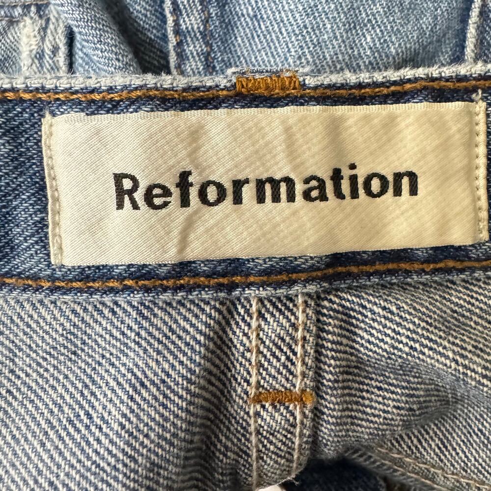Reformation Mid Crop Flare Raw Hem Button Fly Jeans Baltic Size 28 - Picture 9 of 10